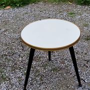 Vintage side table from the 60s, blackened wooden tripod base, white formica top
