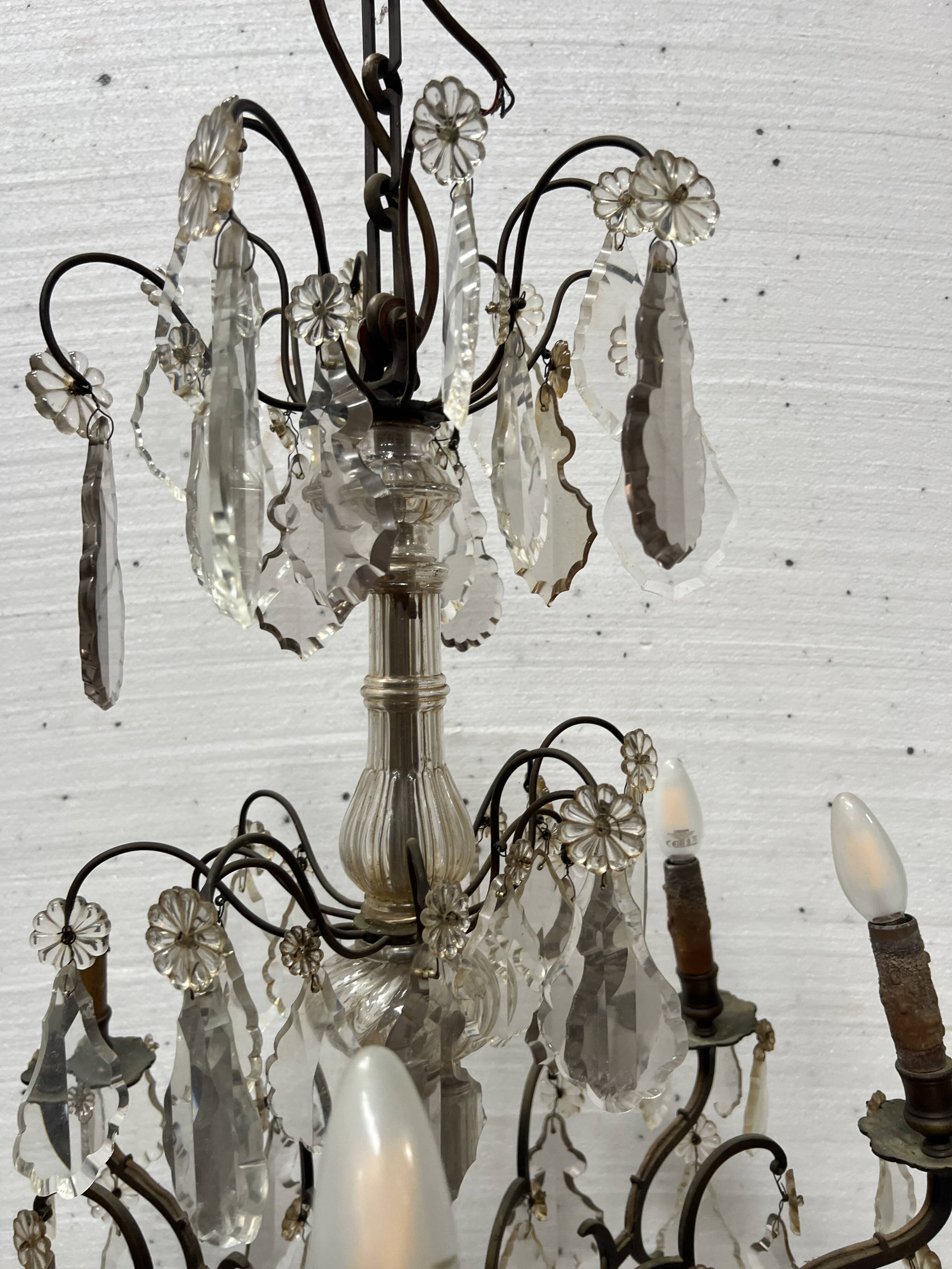 Louis XV style chandelier with pendants and colored glass fruits, 20th century