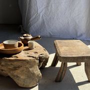 Small stool, rectangular accent stool in solid teak wabi-sabi H26.