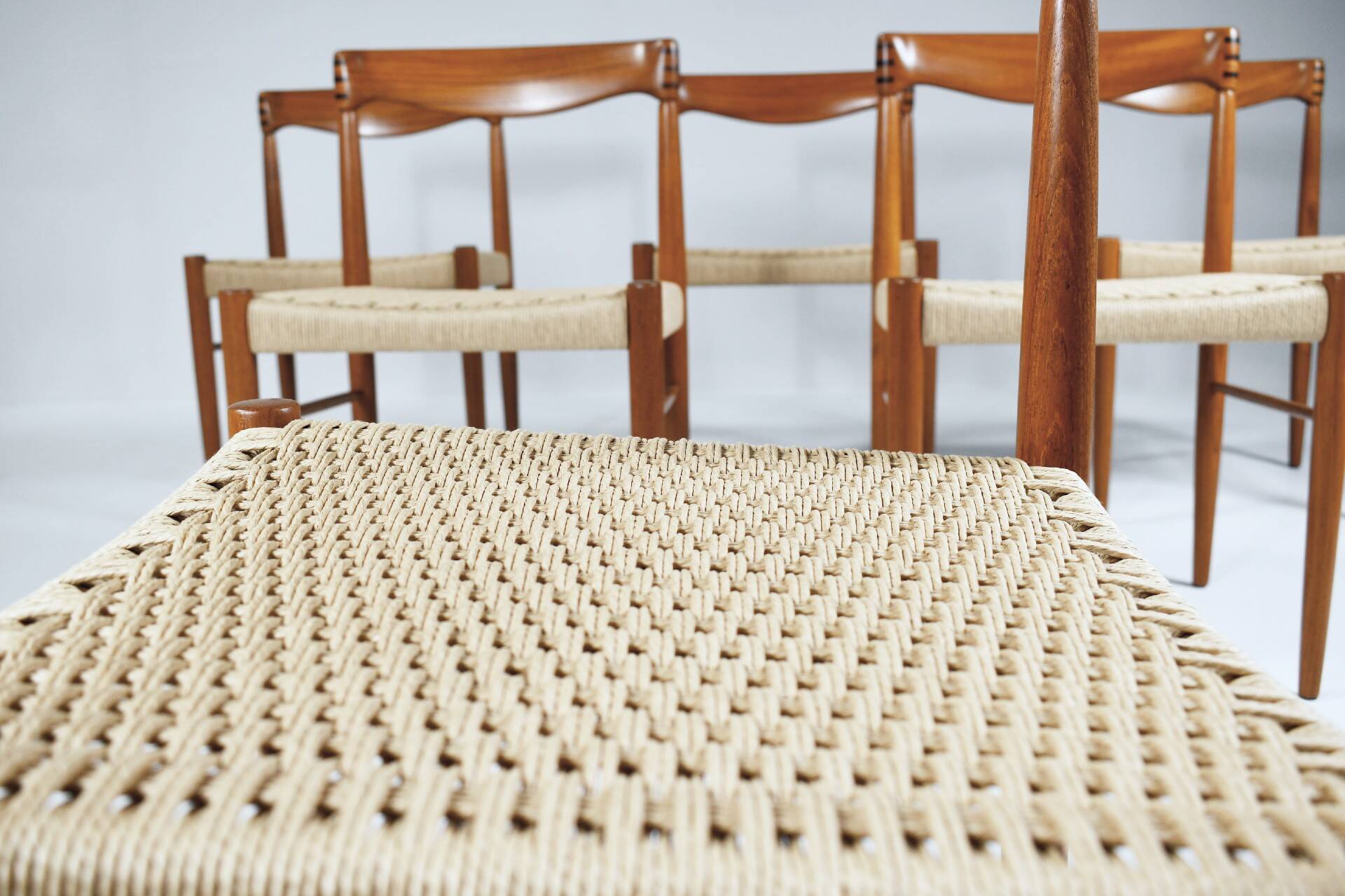 6 wood and rope chairs by Henry Klein for Bramin, 1960s