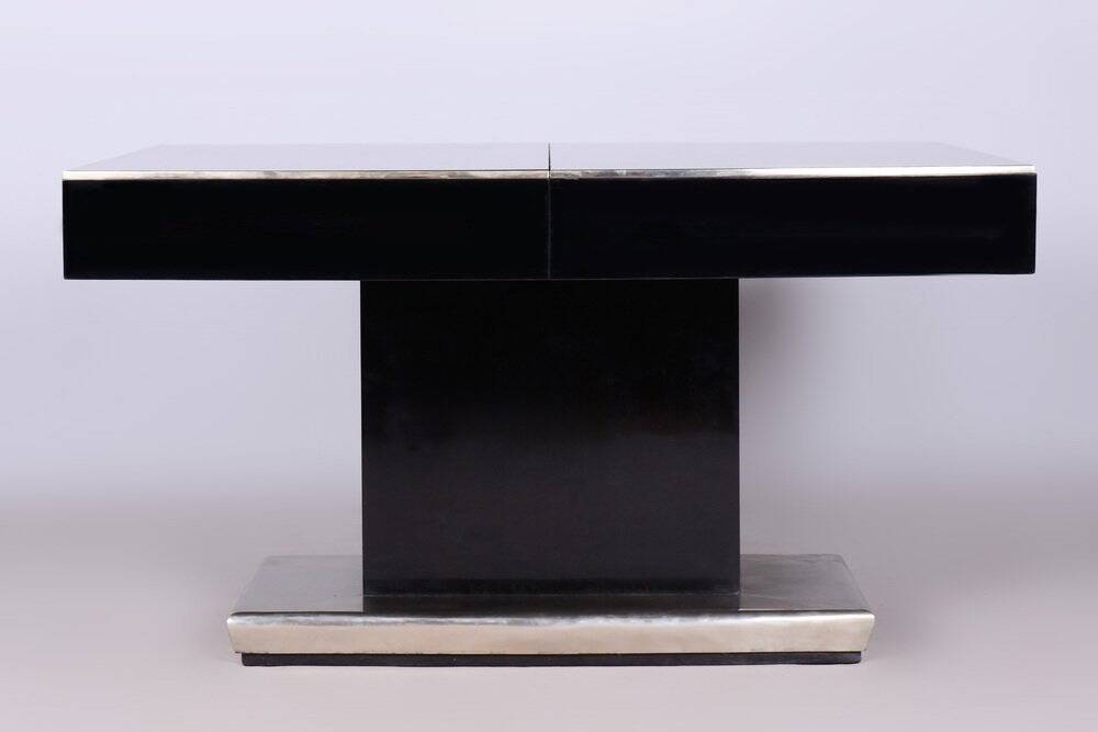 Large Art Deco Chrome and Black Glass Extendable Dining Table, 1930s