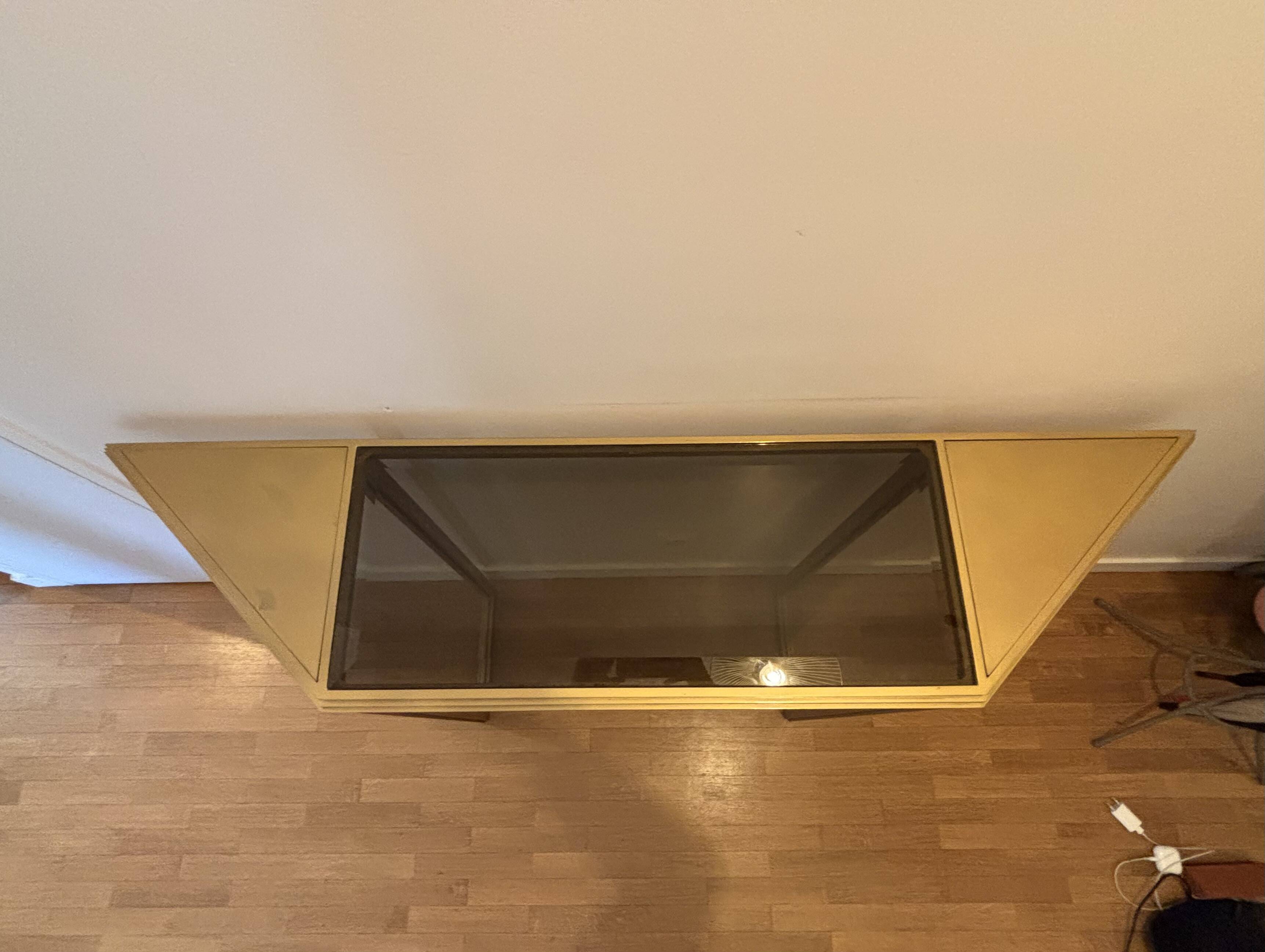 Brass and smoked glass console table by Italchrome, Italy, 1970s