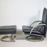 Vintage Design Leather Armchair Rolf Benz BMP 418 with Footstool, 1980s