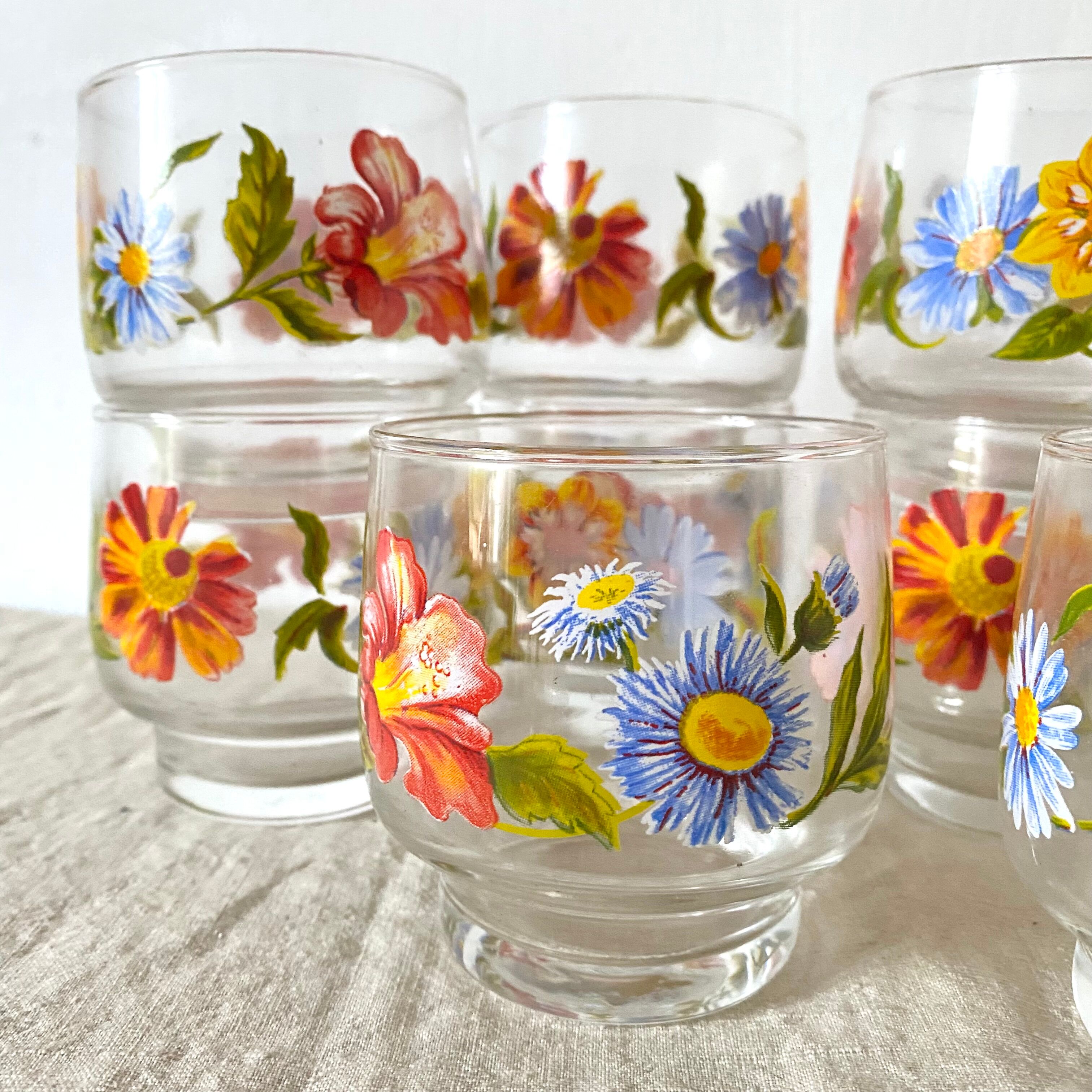 Verres vintage fleuris Arcoroc
