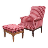 Old armchair and its Louis XVI style footrest/velvet covering