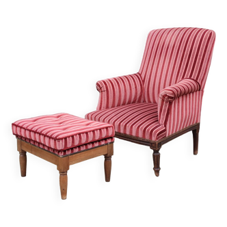 Ancien fauteuil et son repose pied style Louis XVI/revêtement velours