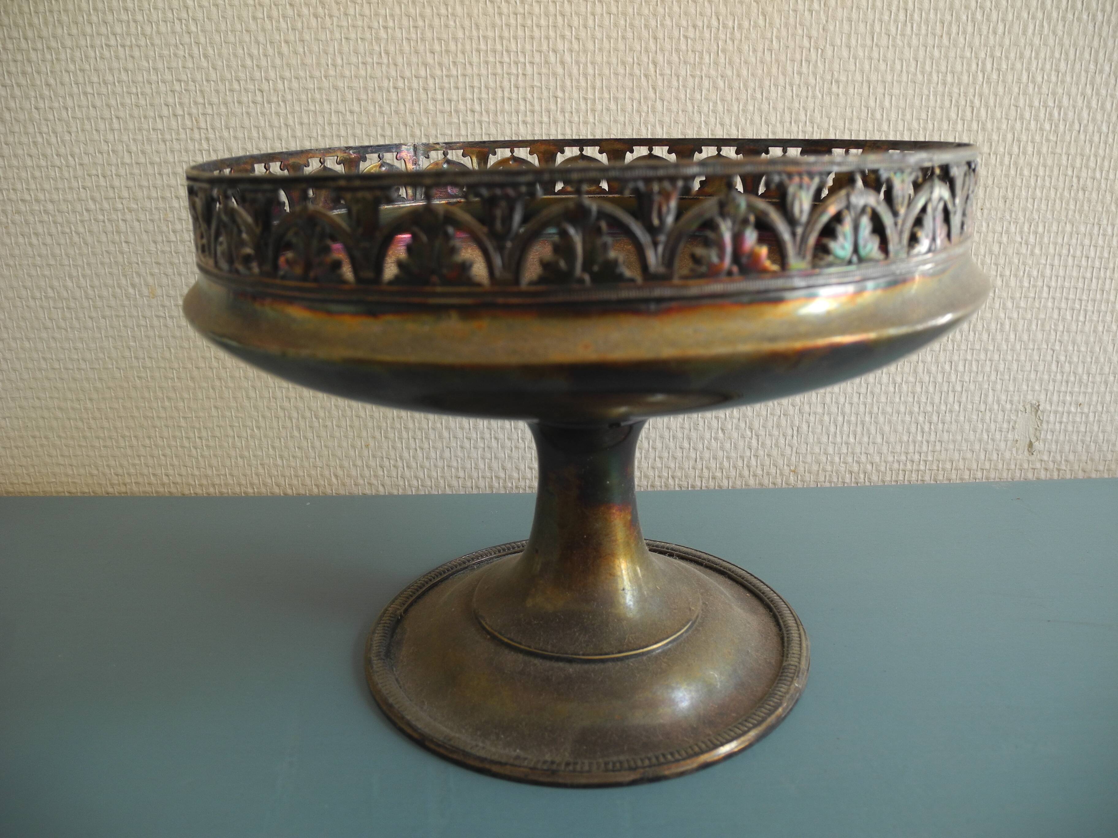 old silver-plated metal bowl cup shabby chic