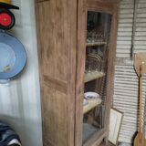 Meuble armoire vitrine vitré bois massif aéro-gommée ancien