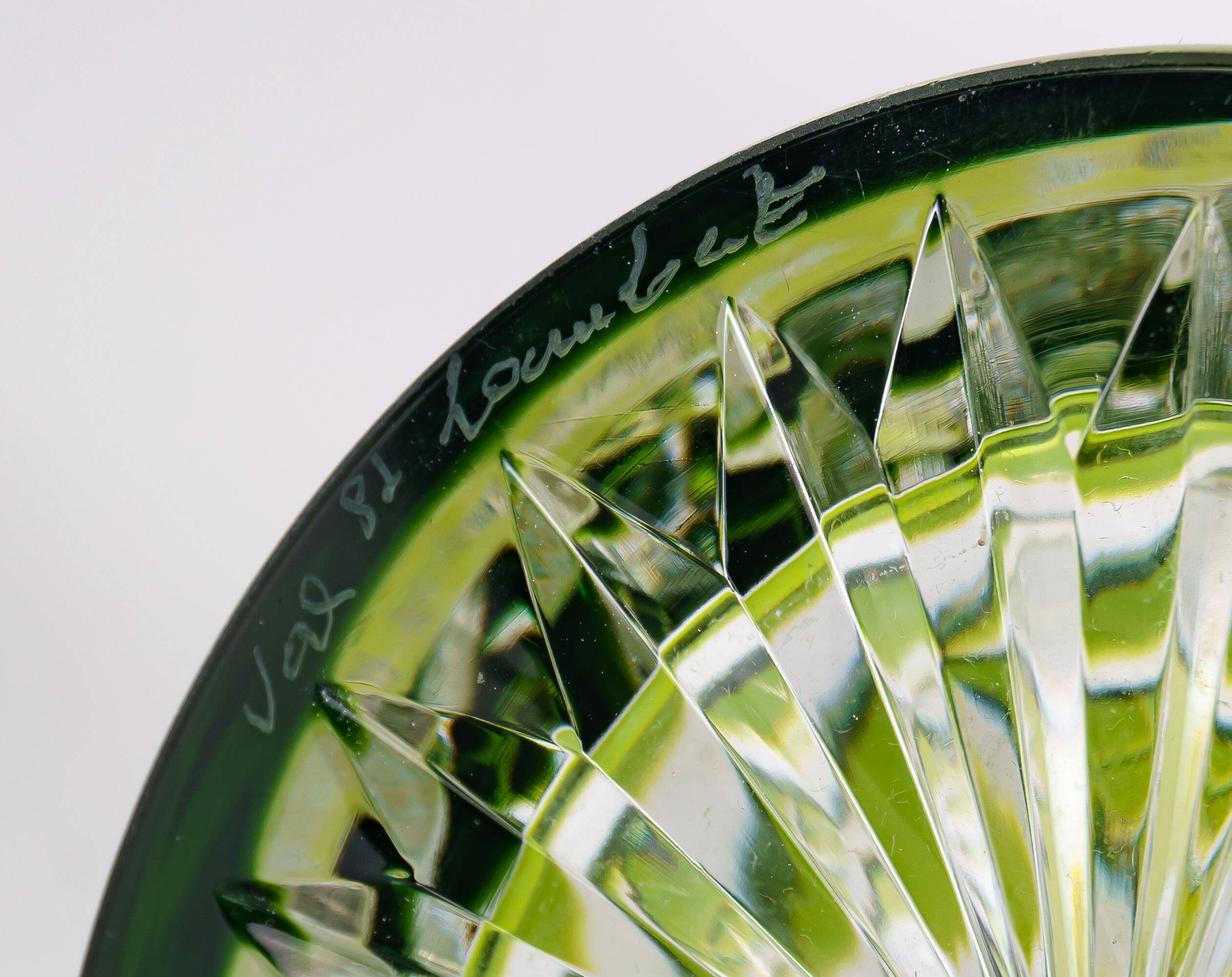 1950s Val St. Lambert ‘Berncastel’ Green Flashed & Cut Crystal Decanter