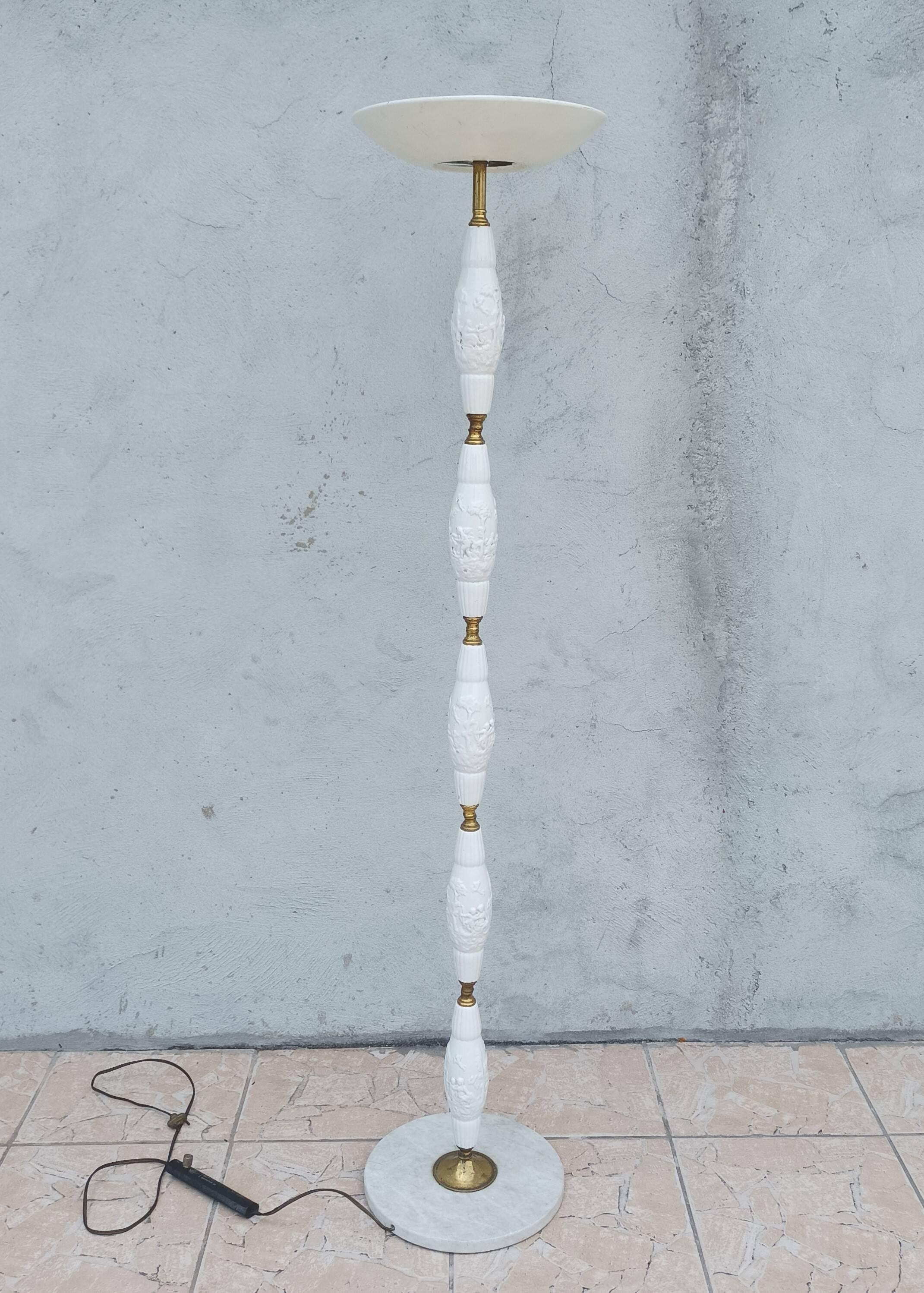 Halogen floor lamp from the 60s in marble ceramic and brass