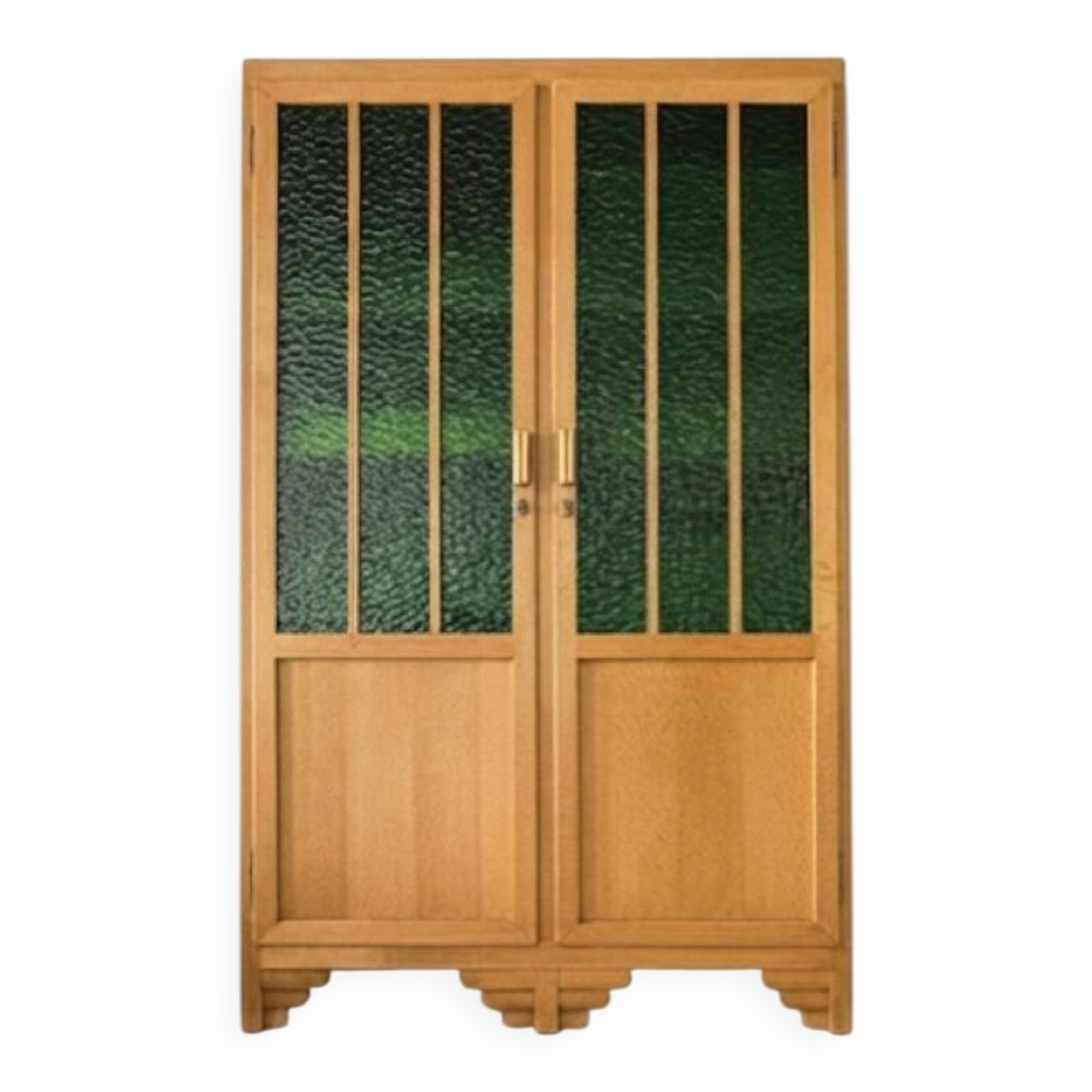 Art Deco wardrobe in oak and green cathedral glass - 1930s