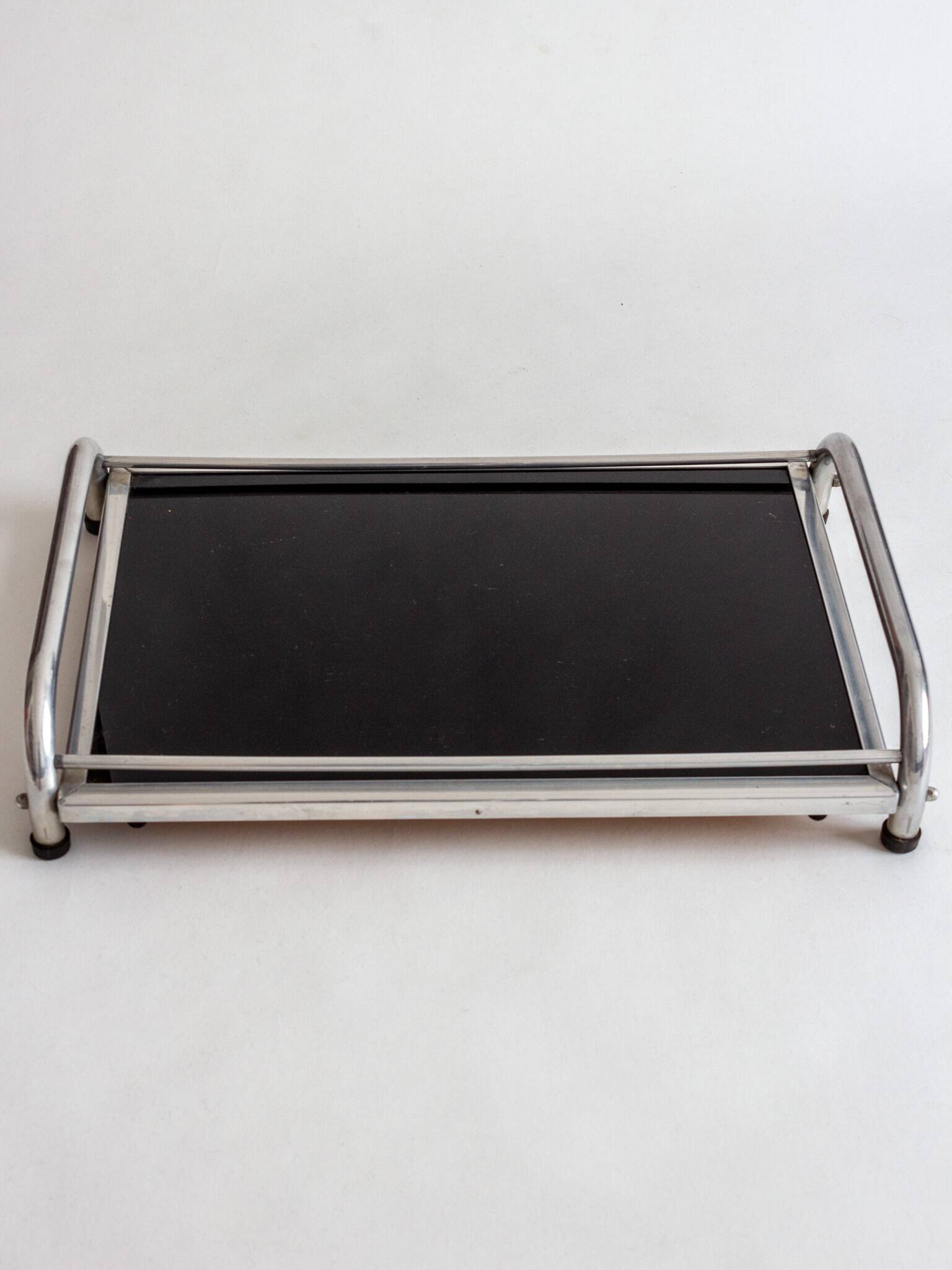 Aluminum and glass tray, Italy, 1950s/1960s