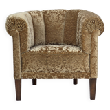 1960s, Danish vintage armchair, green furniture velour, ash wood legs.