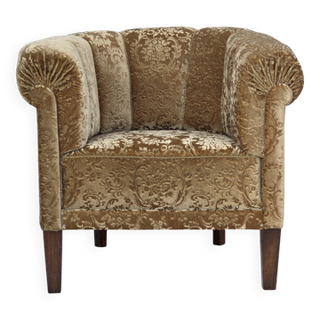 1960s, Danish vintage armchair, green furniture velour, ash wood legs.