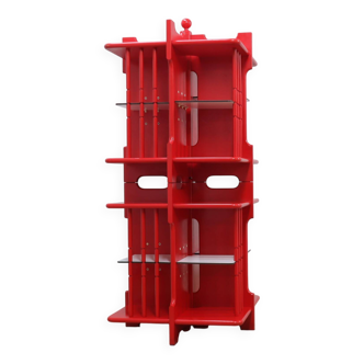 Modular Italian red lacquered solid wood bookshelf, 1960s