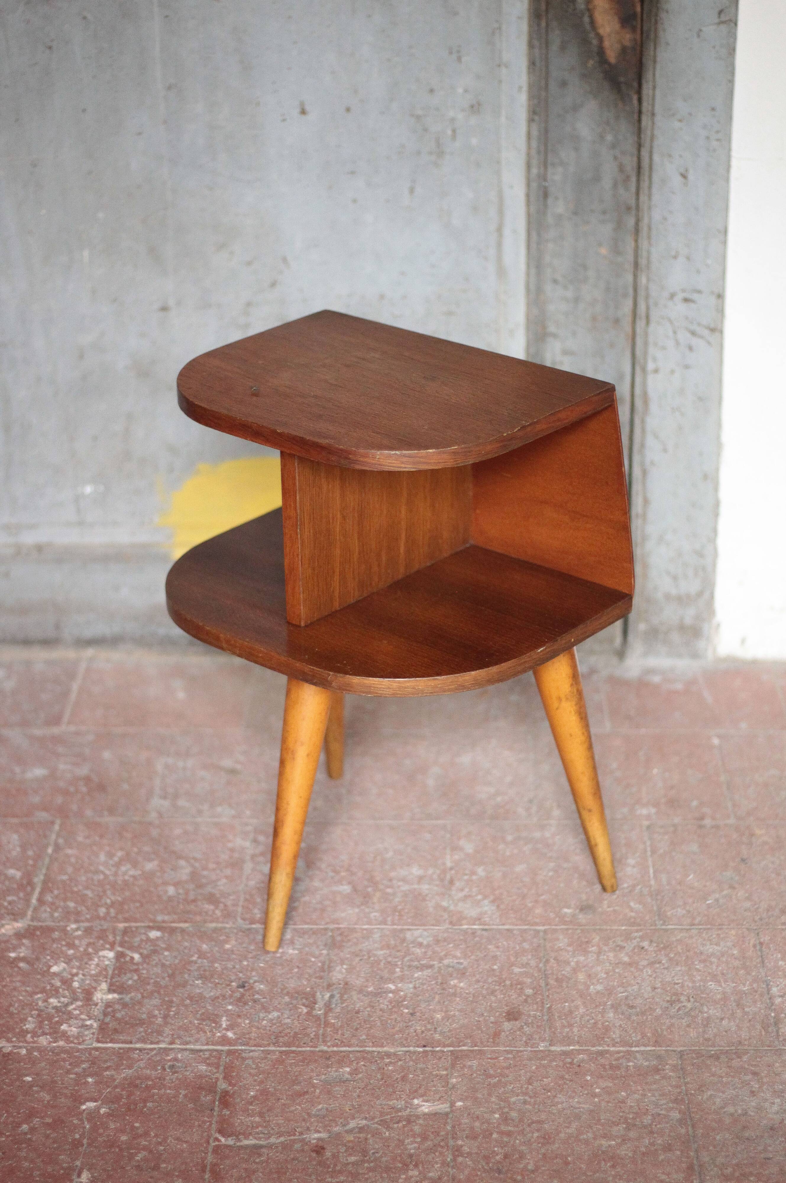 Vintage wooden bedside table, wooden bedside table with compass legs