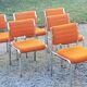 Set of 6 designer chairs from the 70s orange fabrics and chrome tubes