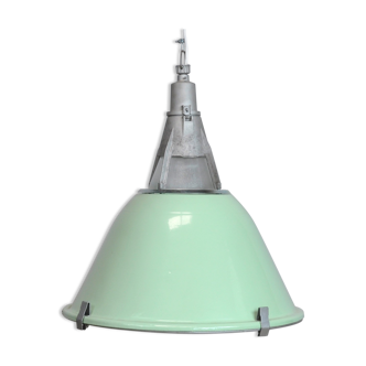 Green Enameled Industrial Pendant Light, 1950s
