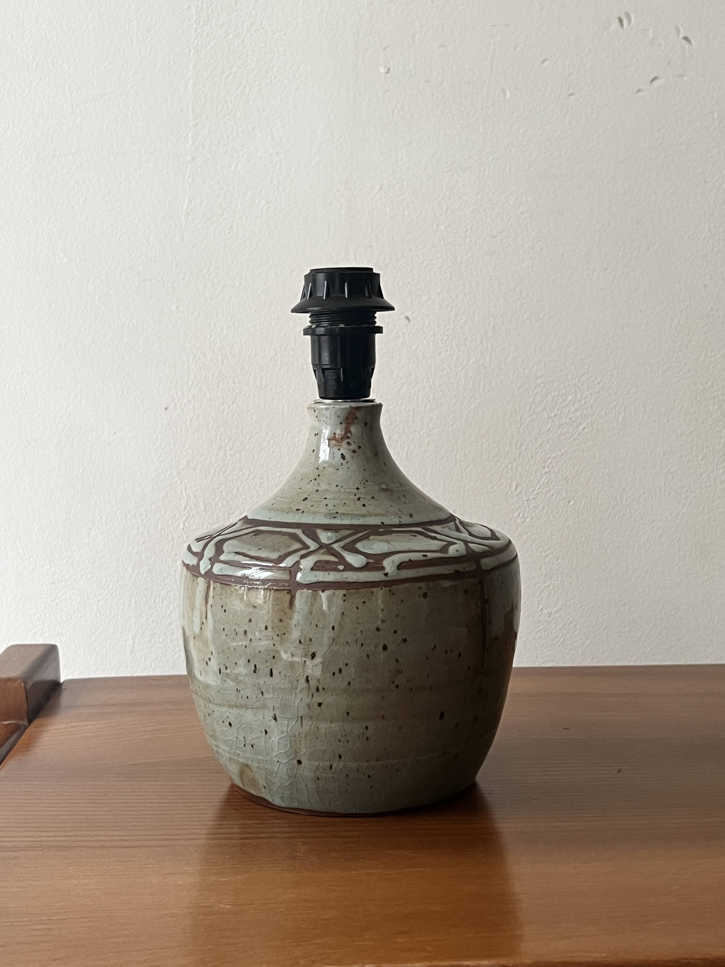 Signed glazed ceramic lamp base, circa 1950
