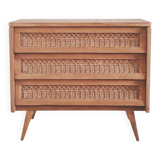 Renovated vintage chest of drawers, 1960s, made of wood and rattan.