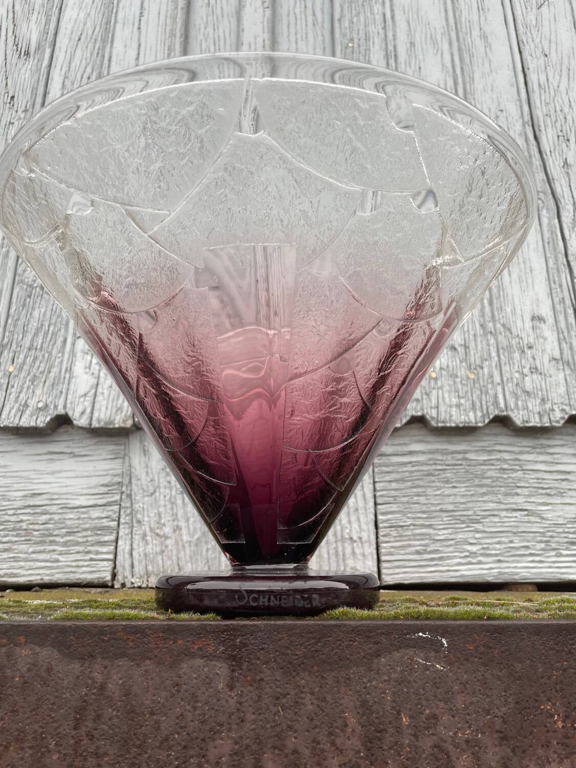 Schneider white and purple glass cup