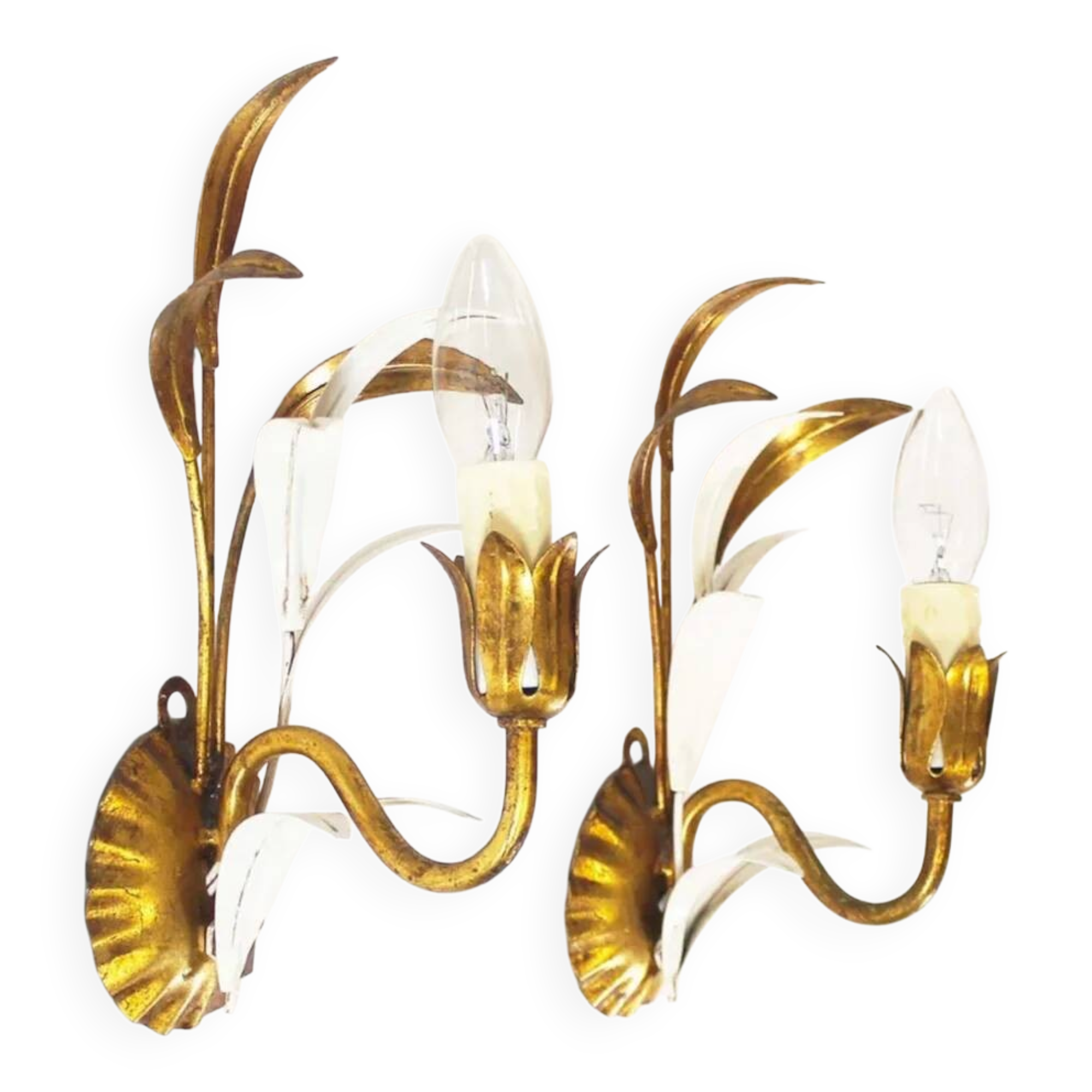 Pair of vintage gilt sheaf of wheat wall lights by Hans Kögl