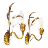 Pair of vintage gilt sheaf of wheat wall lights by Hans Kögl