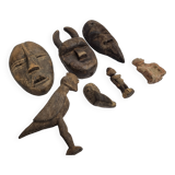 Collection of passport masks and sculptures in wood and terracotta, 7 pieces, 5 to 18 cm
