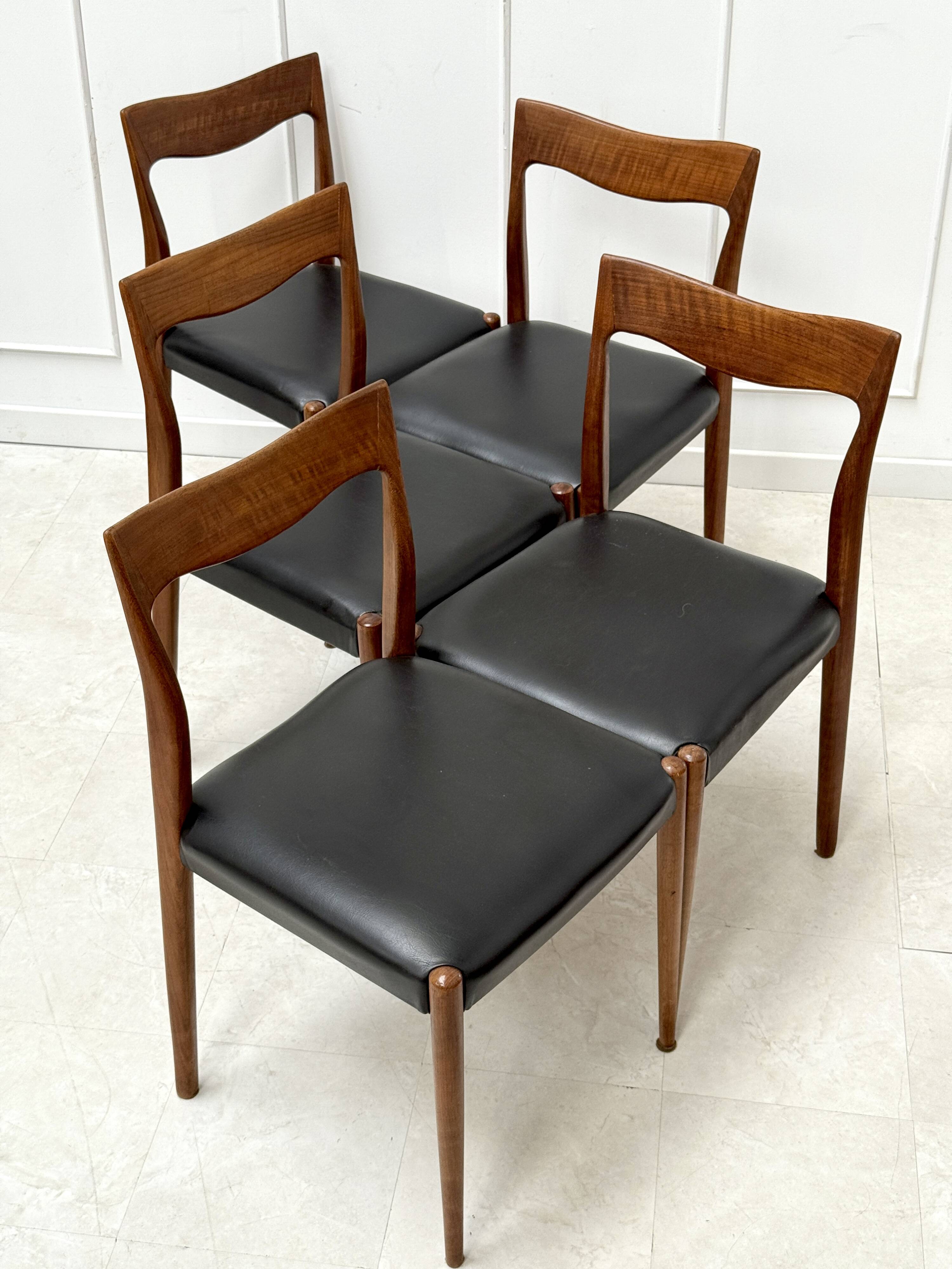 Set of 5 Danish teak chairs
