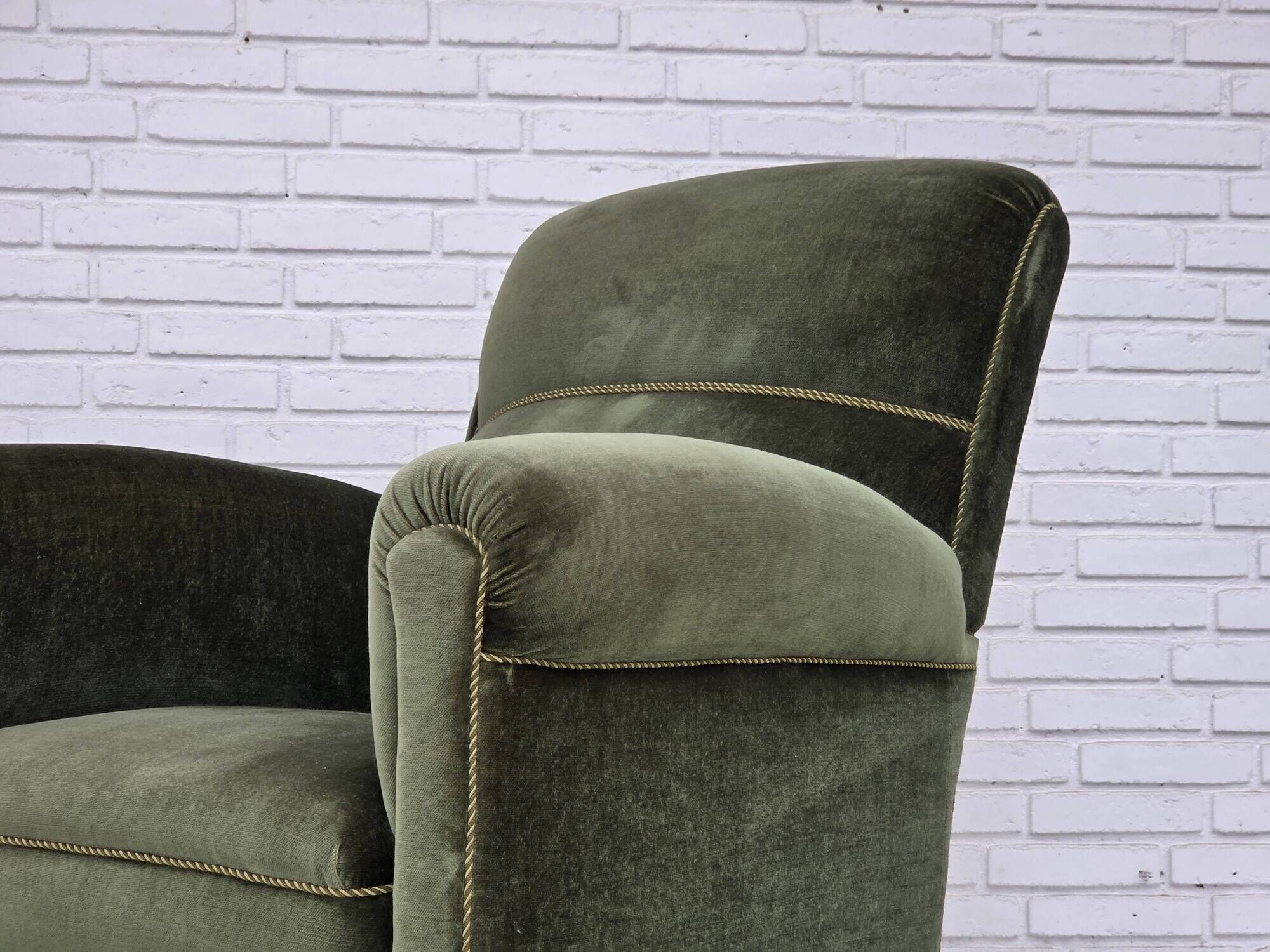 1950s, Danish highback relax armchair, furniture velour, beech wood.