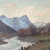 Painting "River of the Alps", Oil on panel, framed