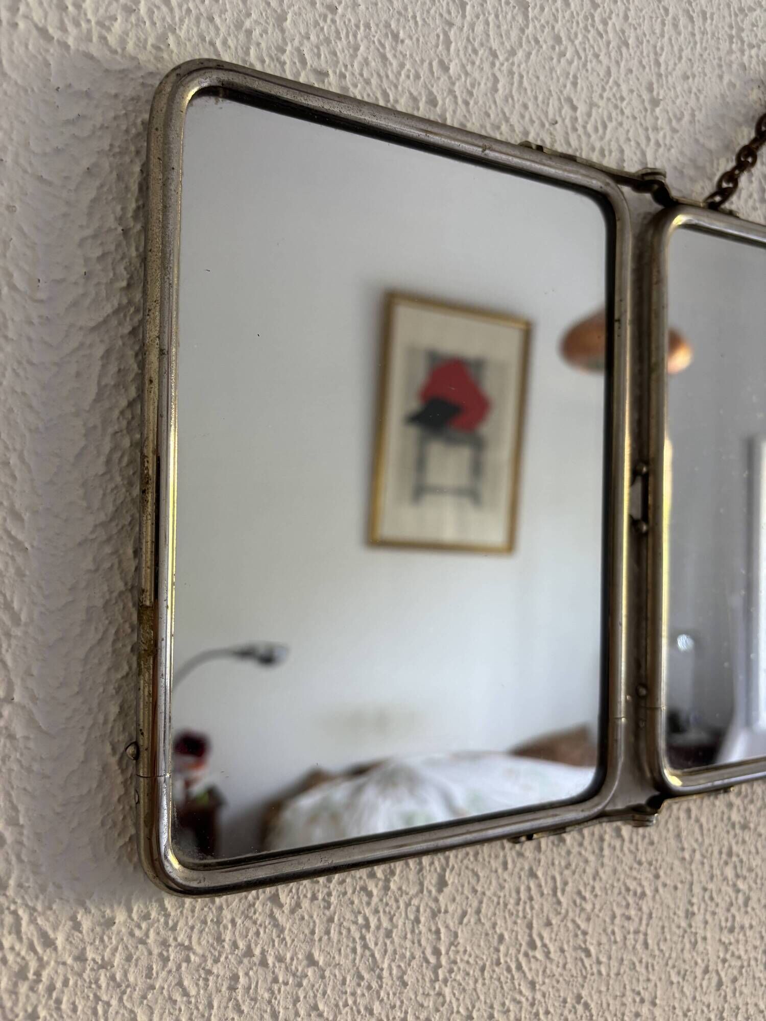 Vintage mirror 1900 triptych barber Le Solide Paris Art Nouveau - 21 x 50