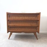 Commode vintage en rotin avec pieds compas