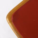 Vintage Beech Dining Chair with Original Red Faux Leather Seat – 1960s/70s