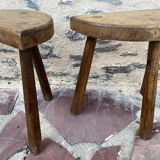 Pair of solid oak truss tripod stools