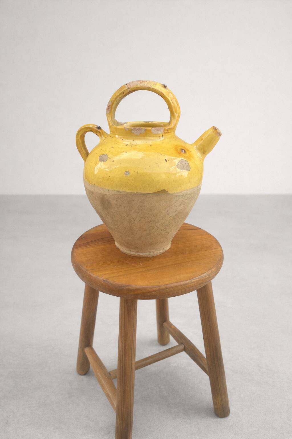 Ancient yellow glazed terracotta jug – South of France – early 10th century