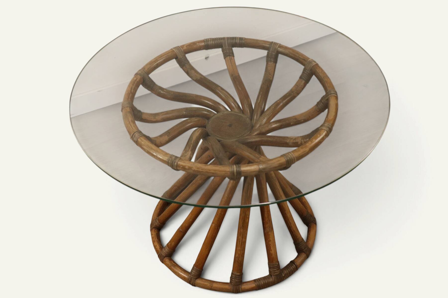 Bamboo and glass table by Bernard Govin – Eguizier edition, 1970