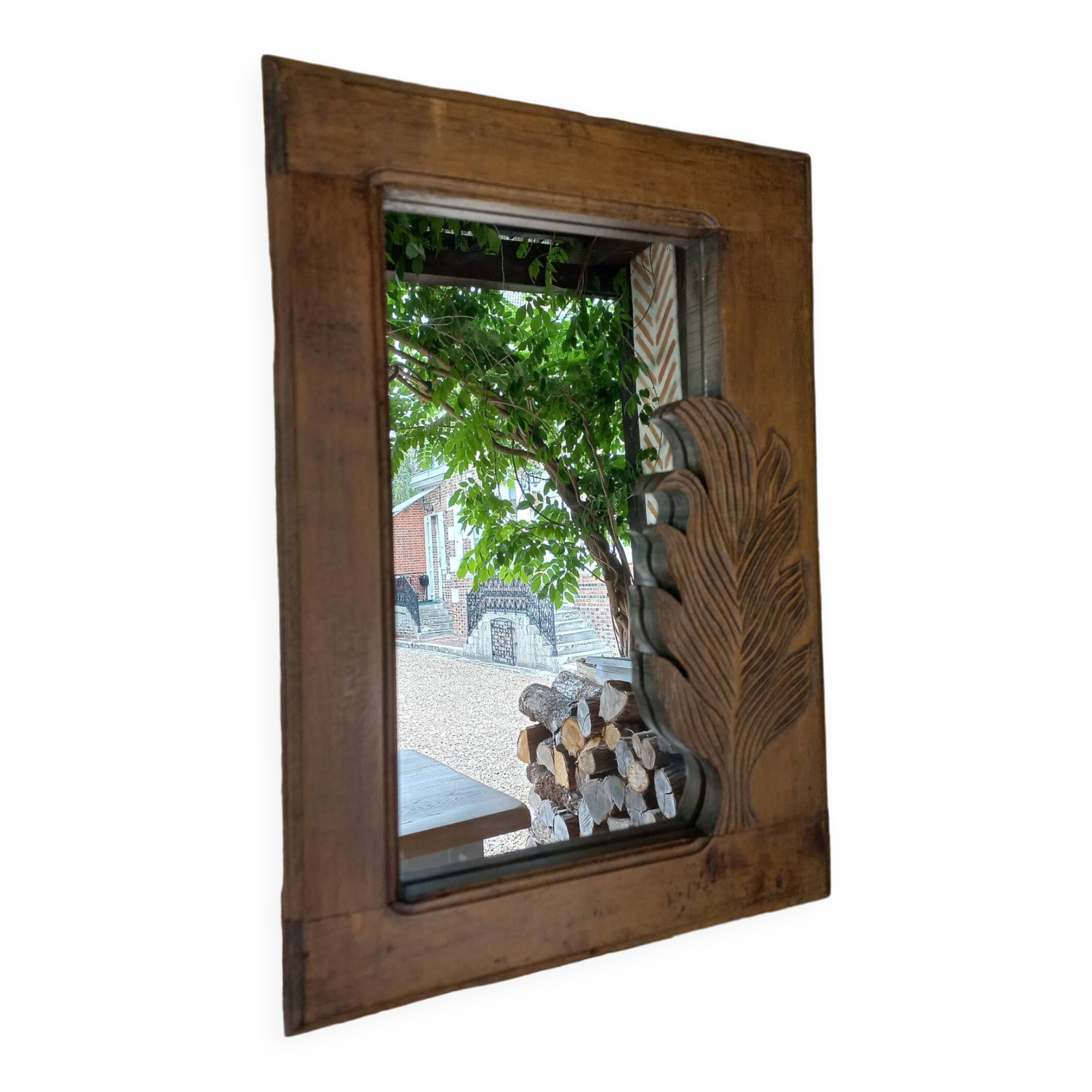 Vintage carved leaf wood mirror