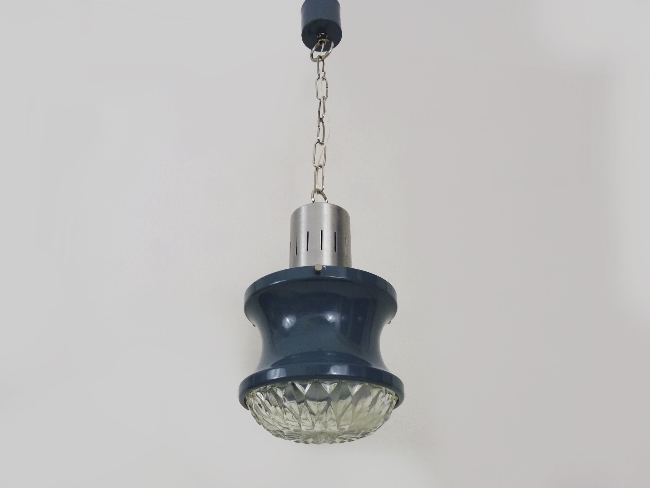 Vintage blue and gray pendant lamp in metal and plastic year 70