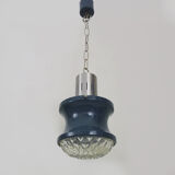 Vintage blue and gray pendant lamp in metal and plastic year 70