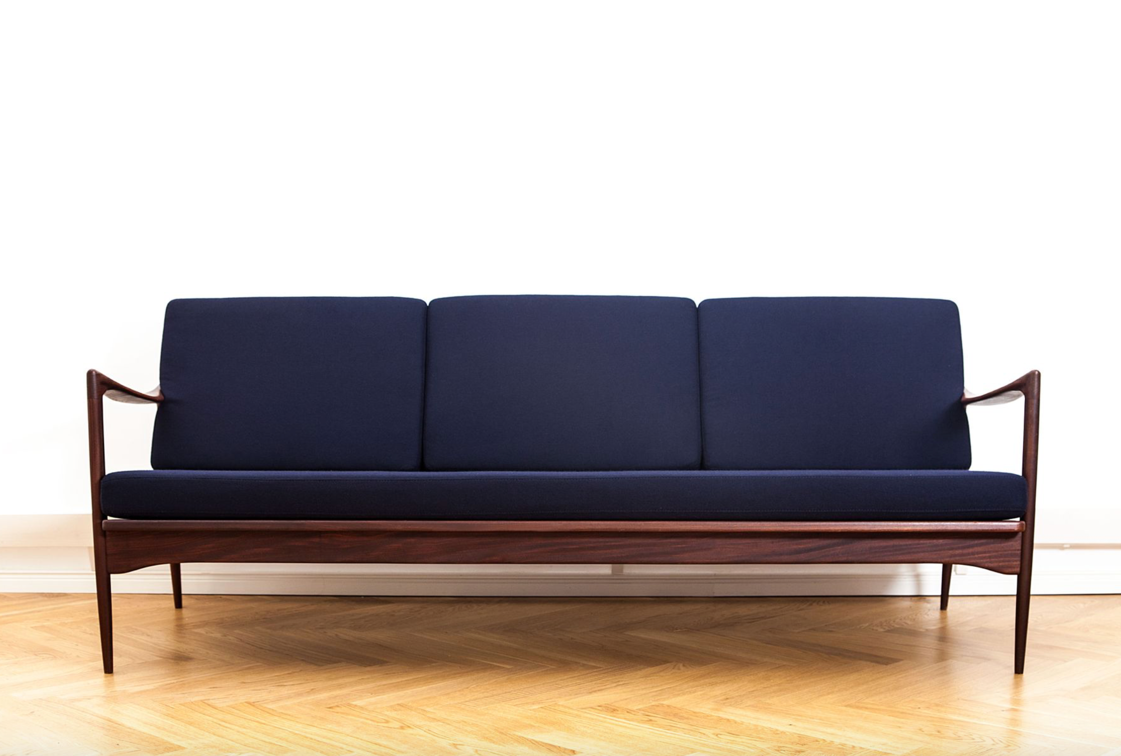 Afromosia & Wool Kandidaten Sofa by Ib Kofod-Larsen for OPE, 1950s