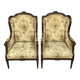 Large pair of Louis XVI style carved wooden wingback armchairs