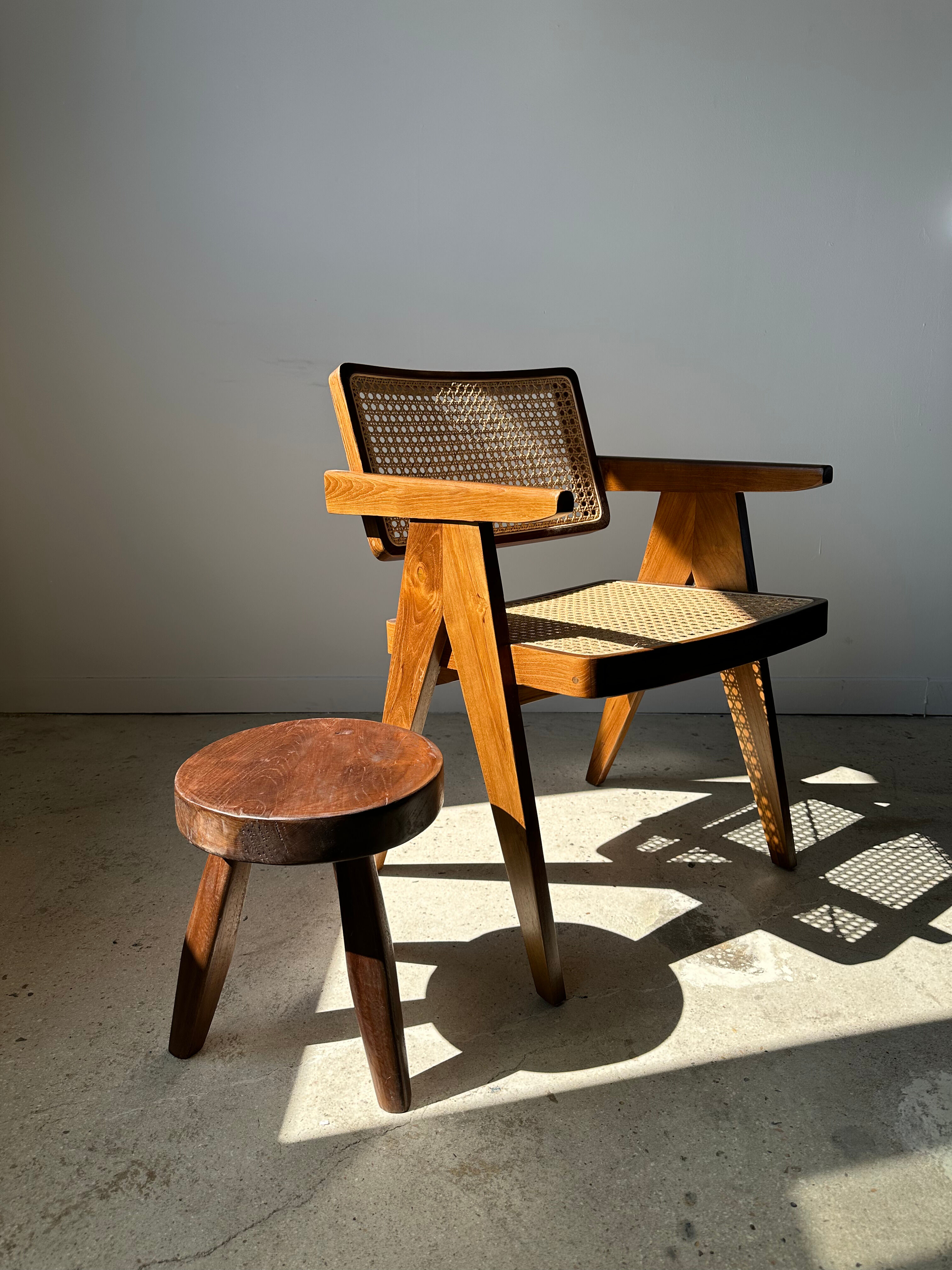 Brown solid wood stool flat circular seat