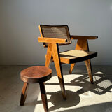 Brown solid wood stool flat circular seat