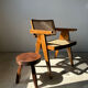 Brown solid wood stool flat circular seat