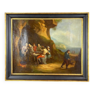 Oil on Canvas Painting Genre Scene Flemish School, 18th Century