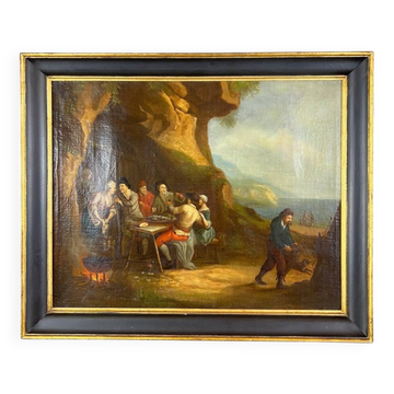 Oil on Canvas Painting Genre Scene Flemish School, 18th Century
