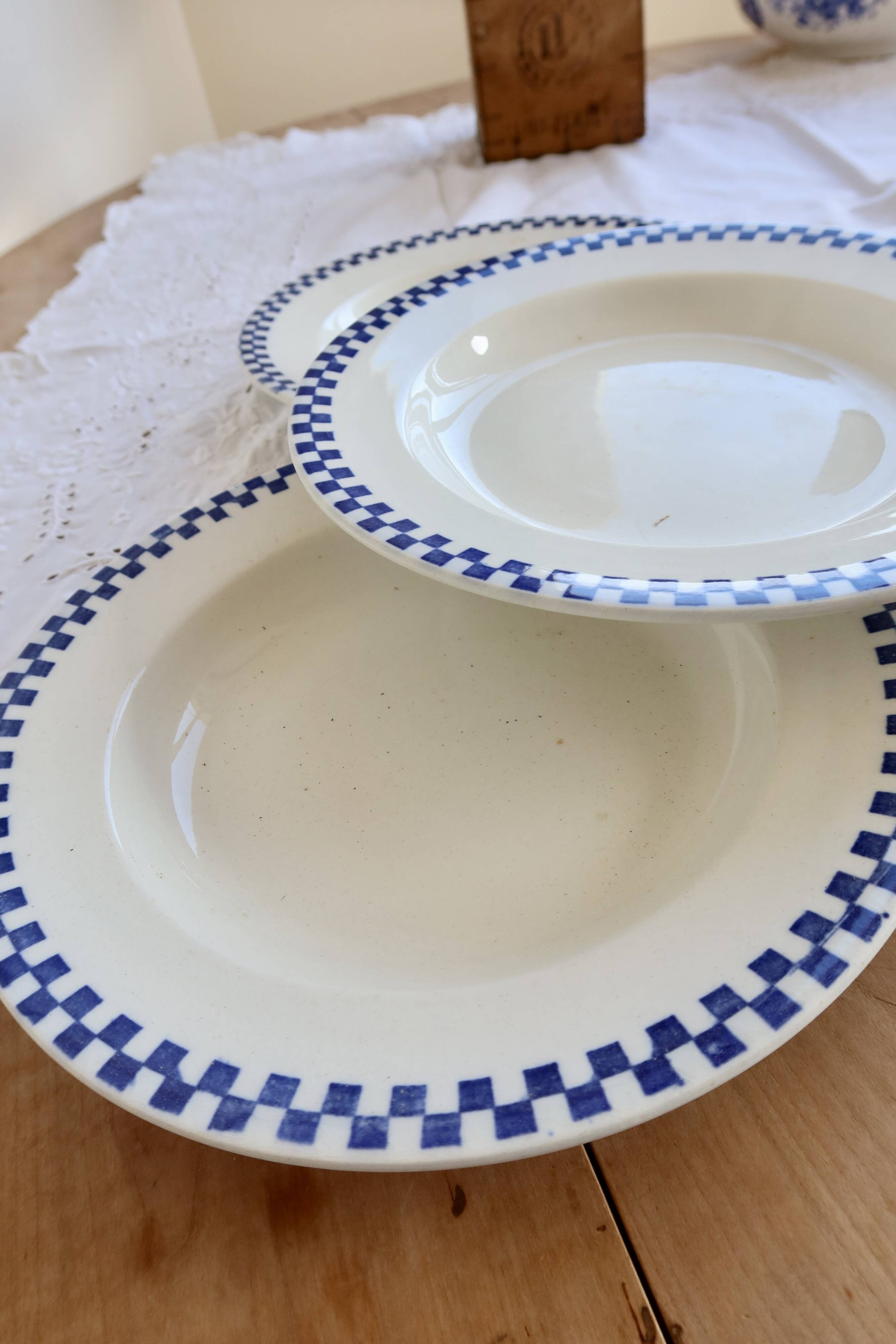 4 antique deep plates, ironstone Salins - Damier model