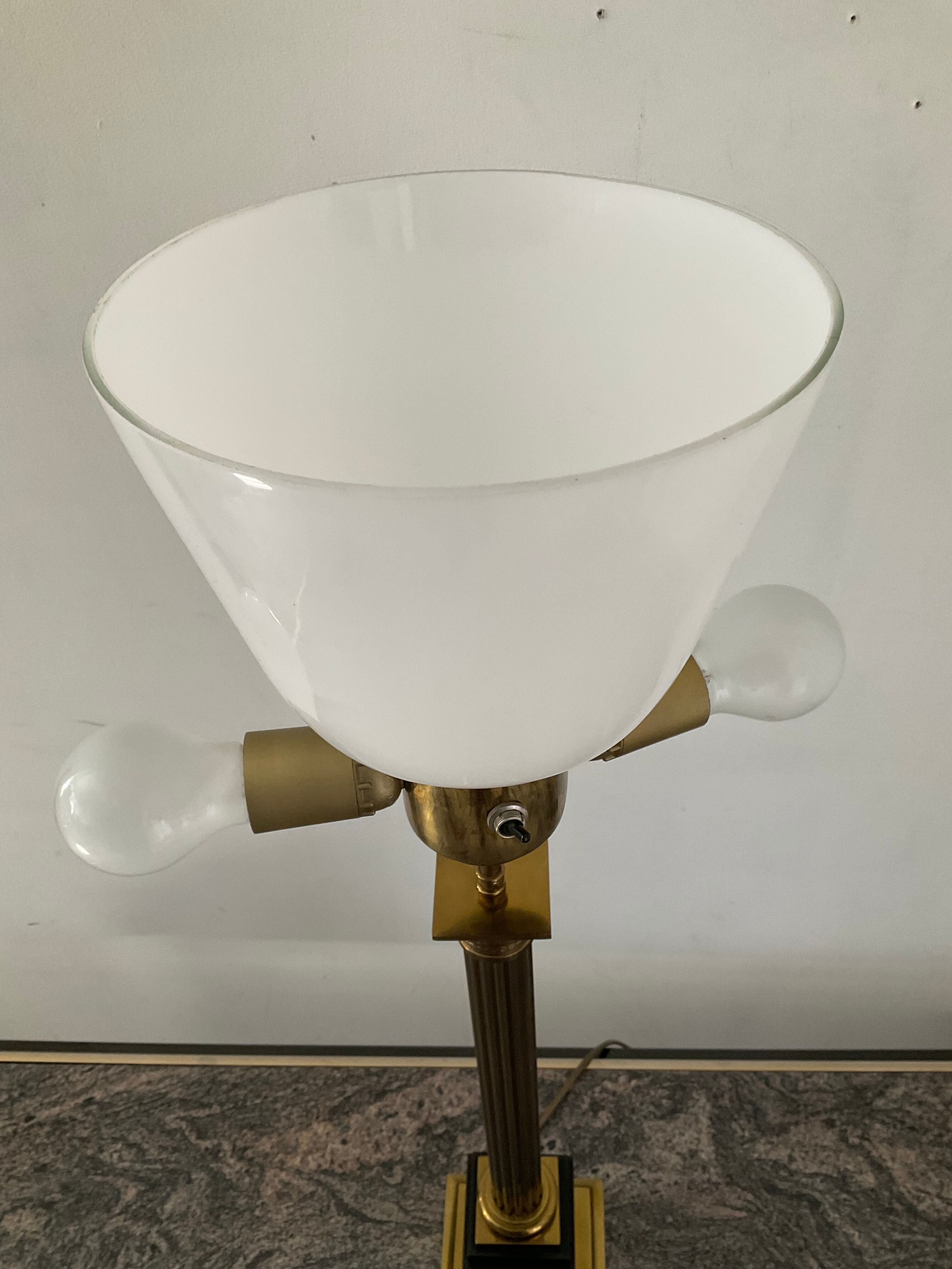 Empire style column lamp in bronze, opaline and marble