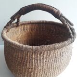 Antique leather wicker basket with handle